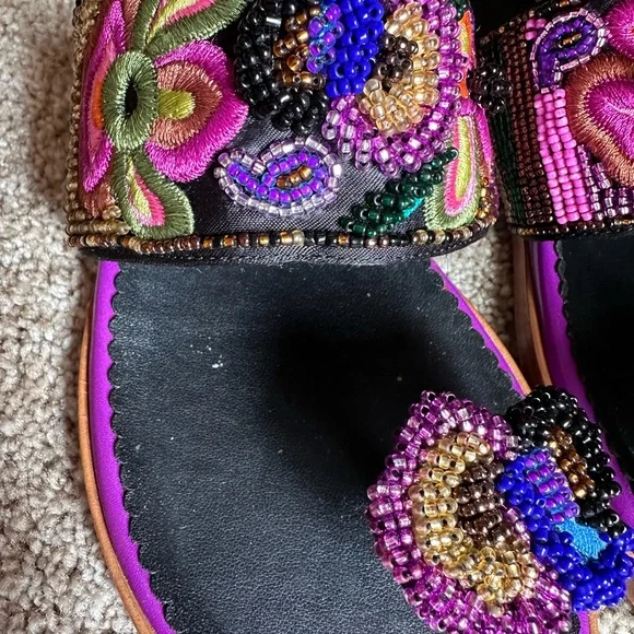 Beverly Feldman Purple Beaded Sandals - Picture 3 of 8